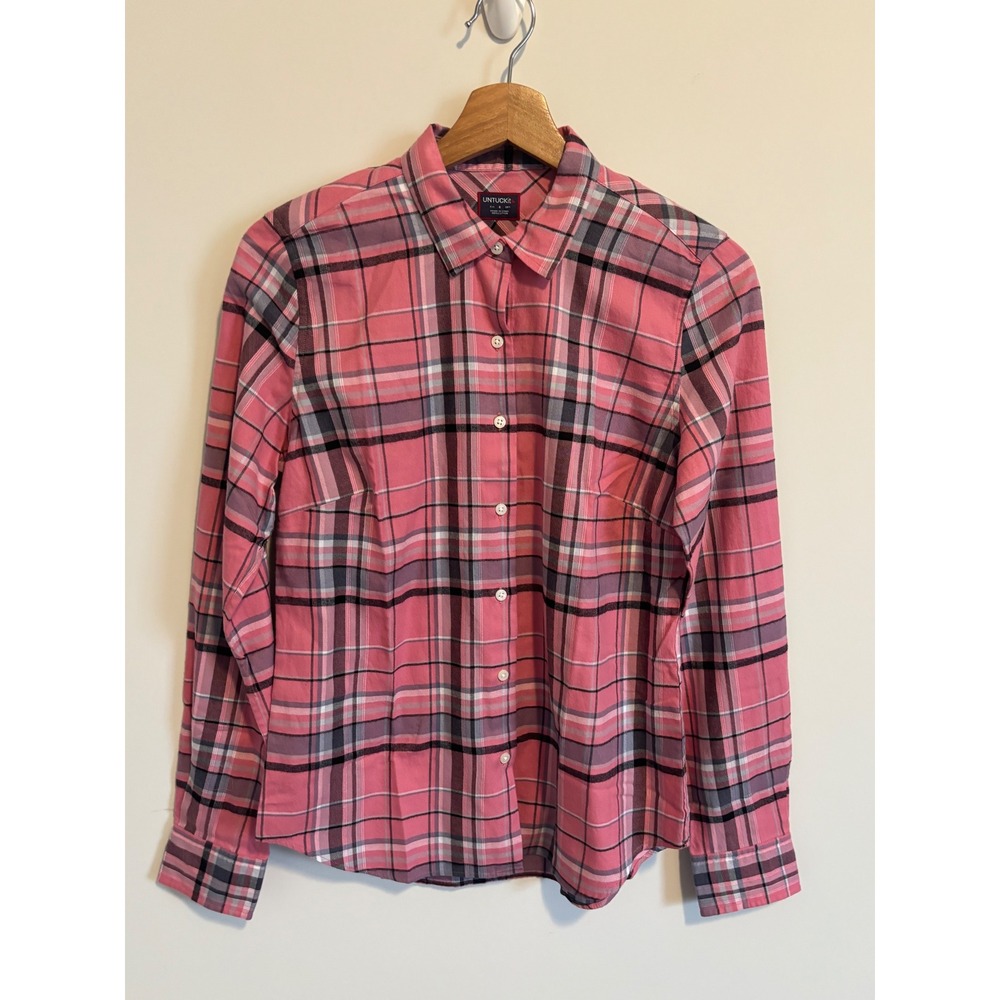 UNTUCKit Womens Pink Plaid Cotton Button Down Shirt Long Sleeve Size 4